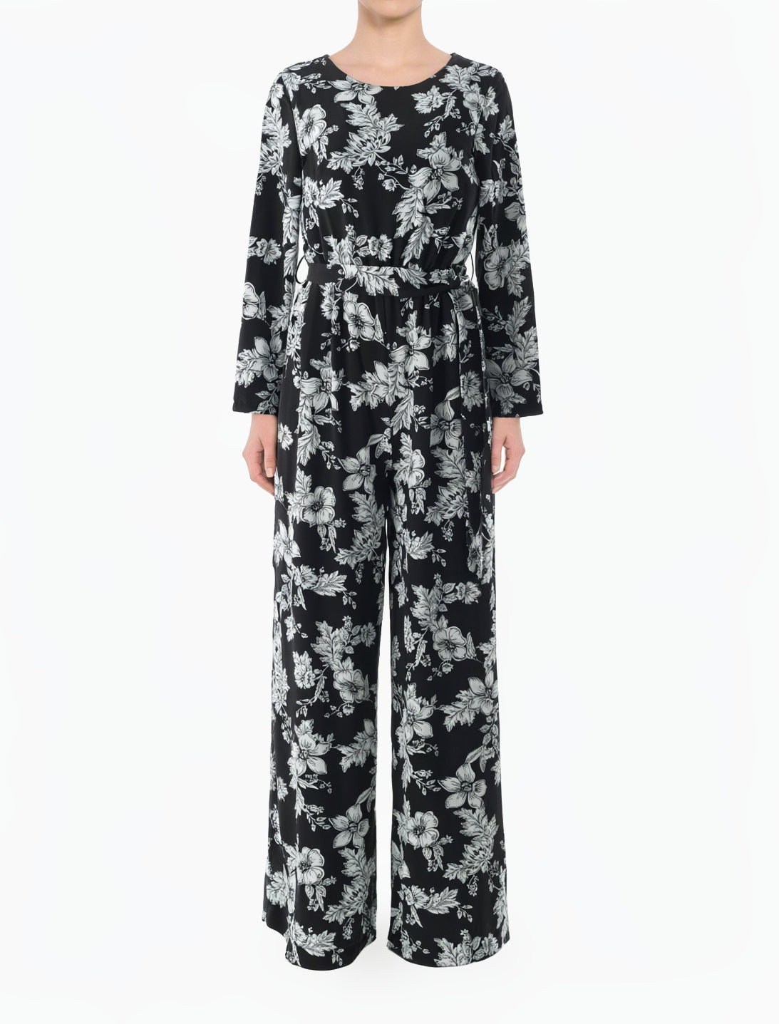 Black Regents Floral Modest Long Sleeve Jumpsuits