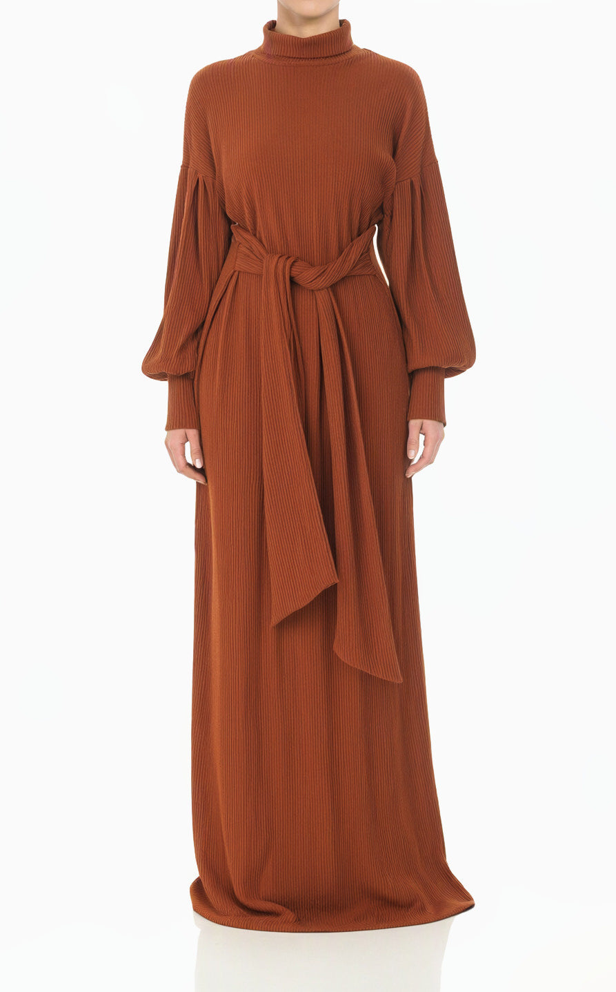 Cinnamon Ribbed-Knit Turtleneck Sweater Modest Dress