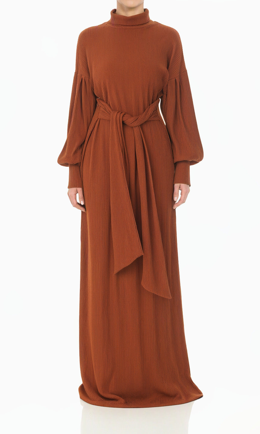 Cinnamon Ribbed-Knit Turtleneck Sweater Modest Dress