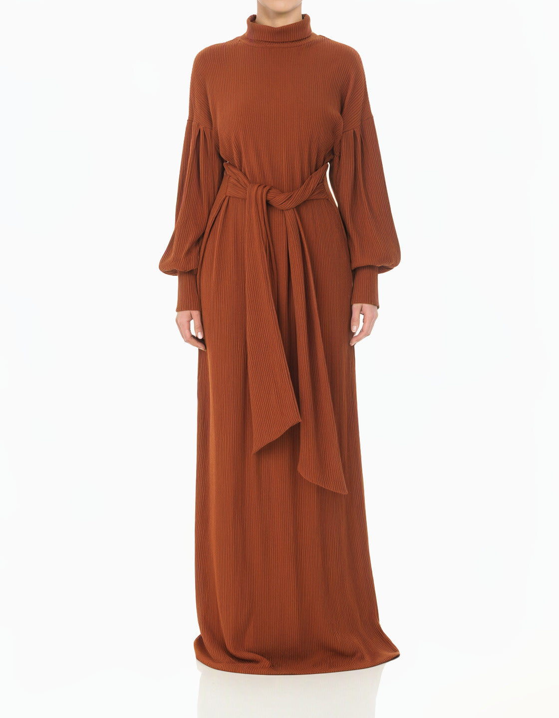 Cinnamon Ribbed-Knit Turtleneck Sweater Modest Dress
