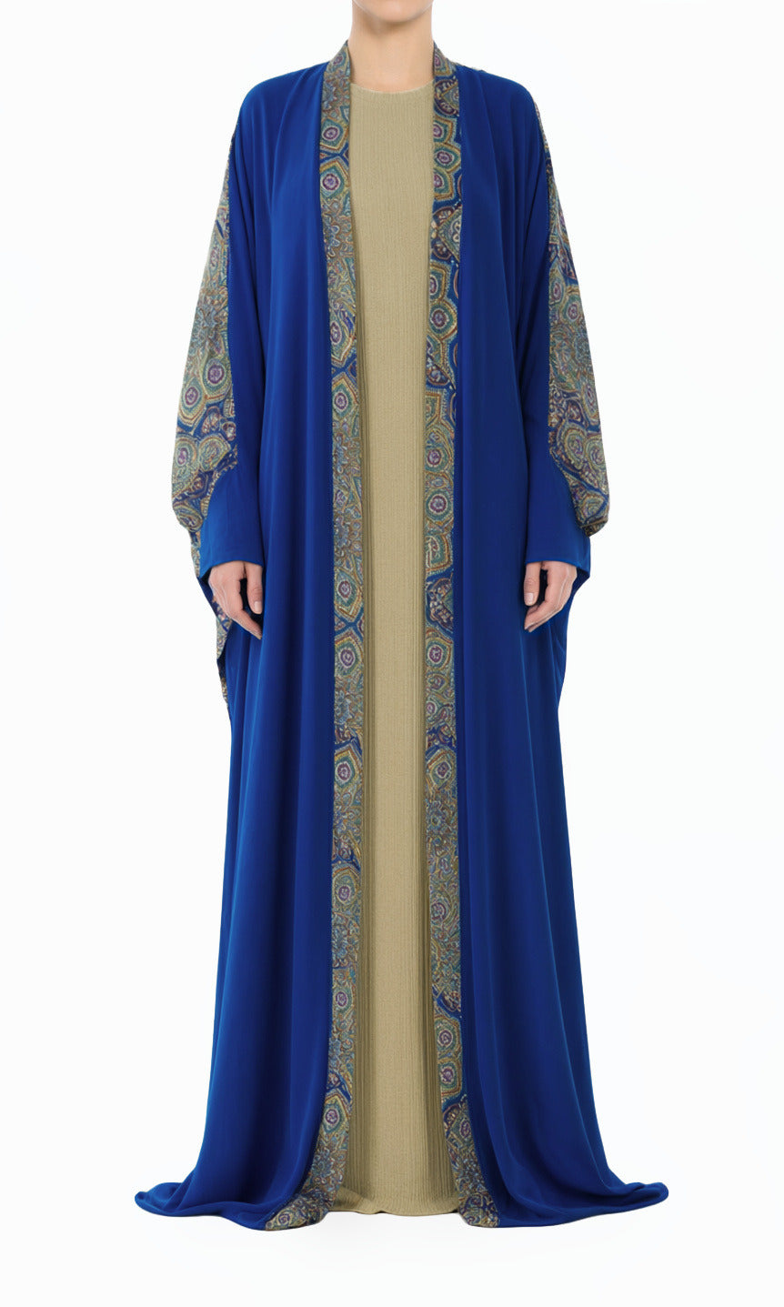 Royal Blue Abaya set Moroccan print