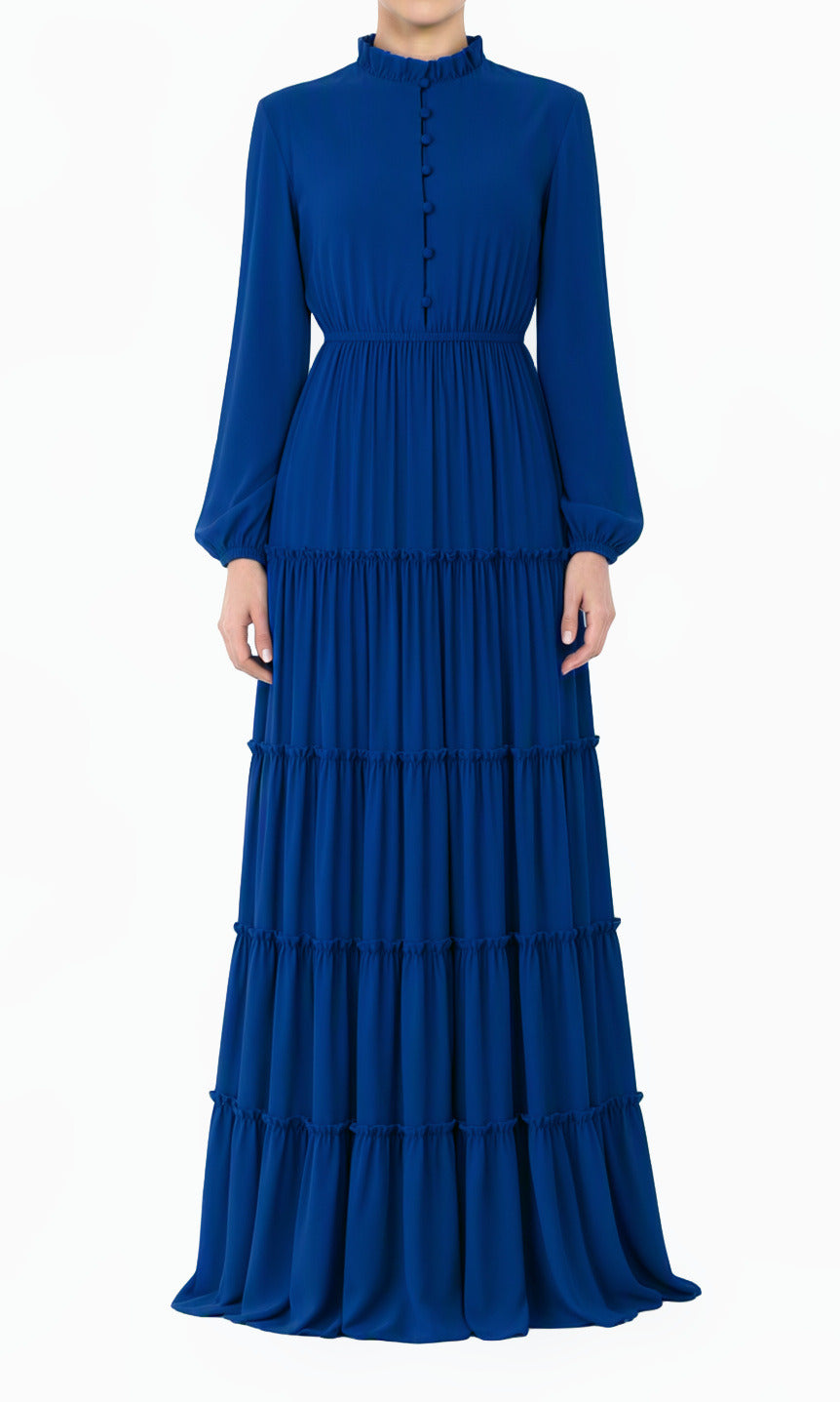 Royal Blue Anitta Tiered Chiffon Modest Maxi Dress
