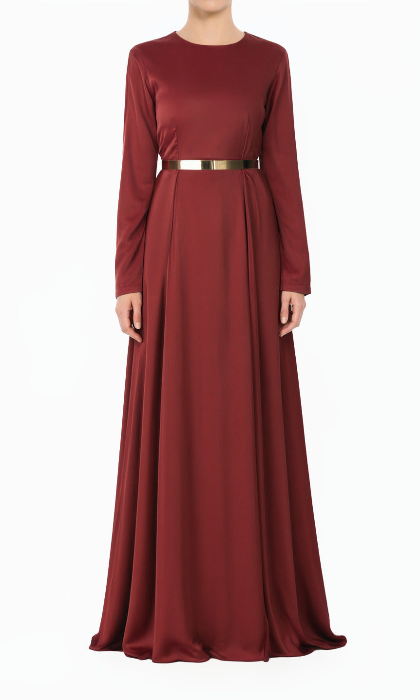 Maroon Take Me for a Dance Satin Modest Maxi Dress