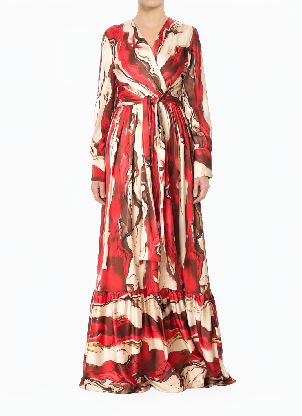 Ruby Red Satin Long Sleeve Modest Maxi Dress