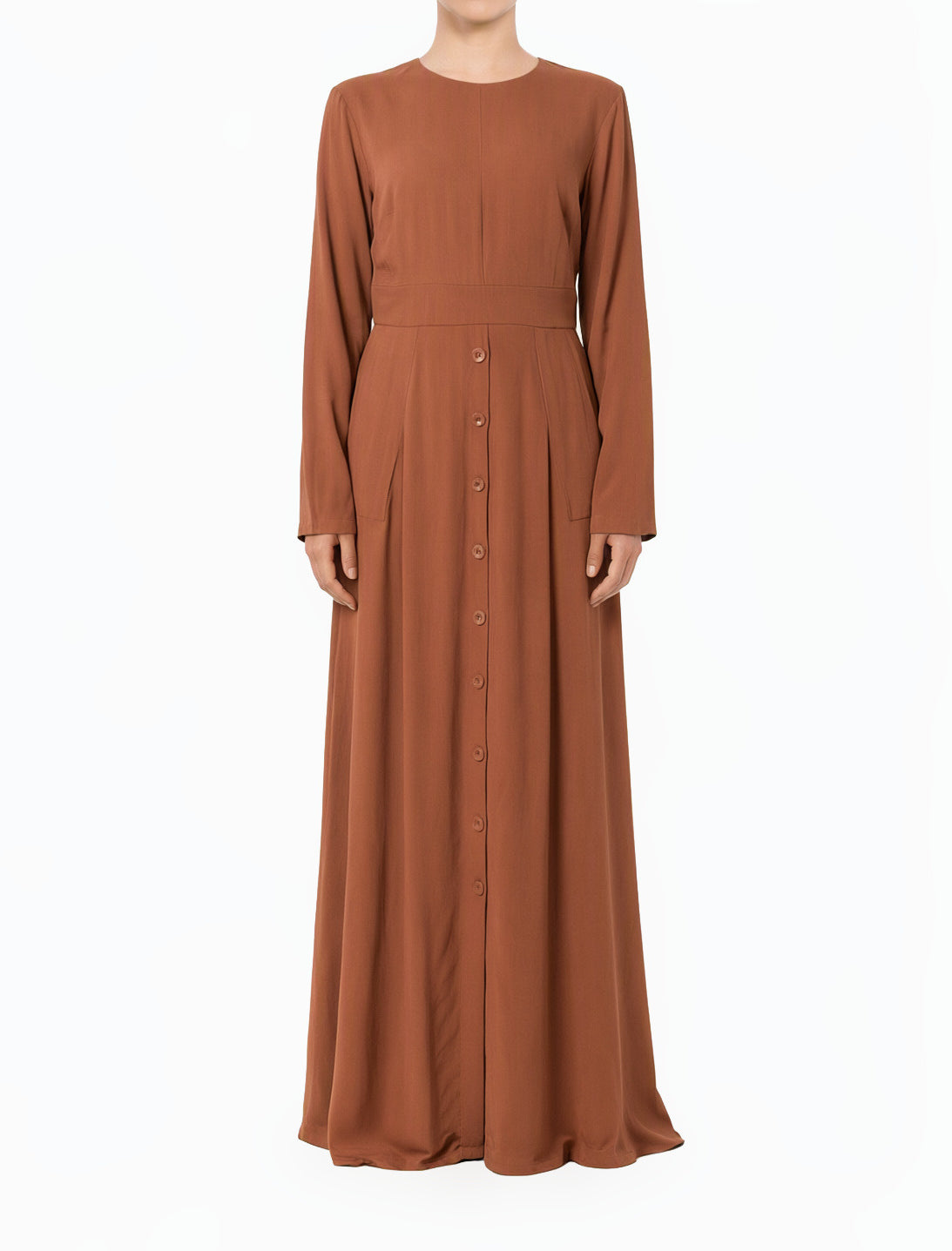 Rust Manal button down Modal modest maxi dress