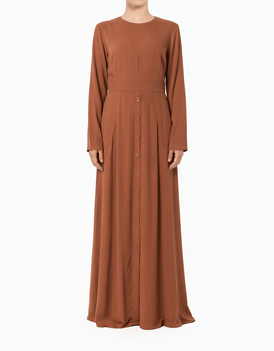 Rust Manal button down Modal modest maxi dress