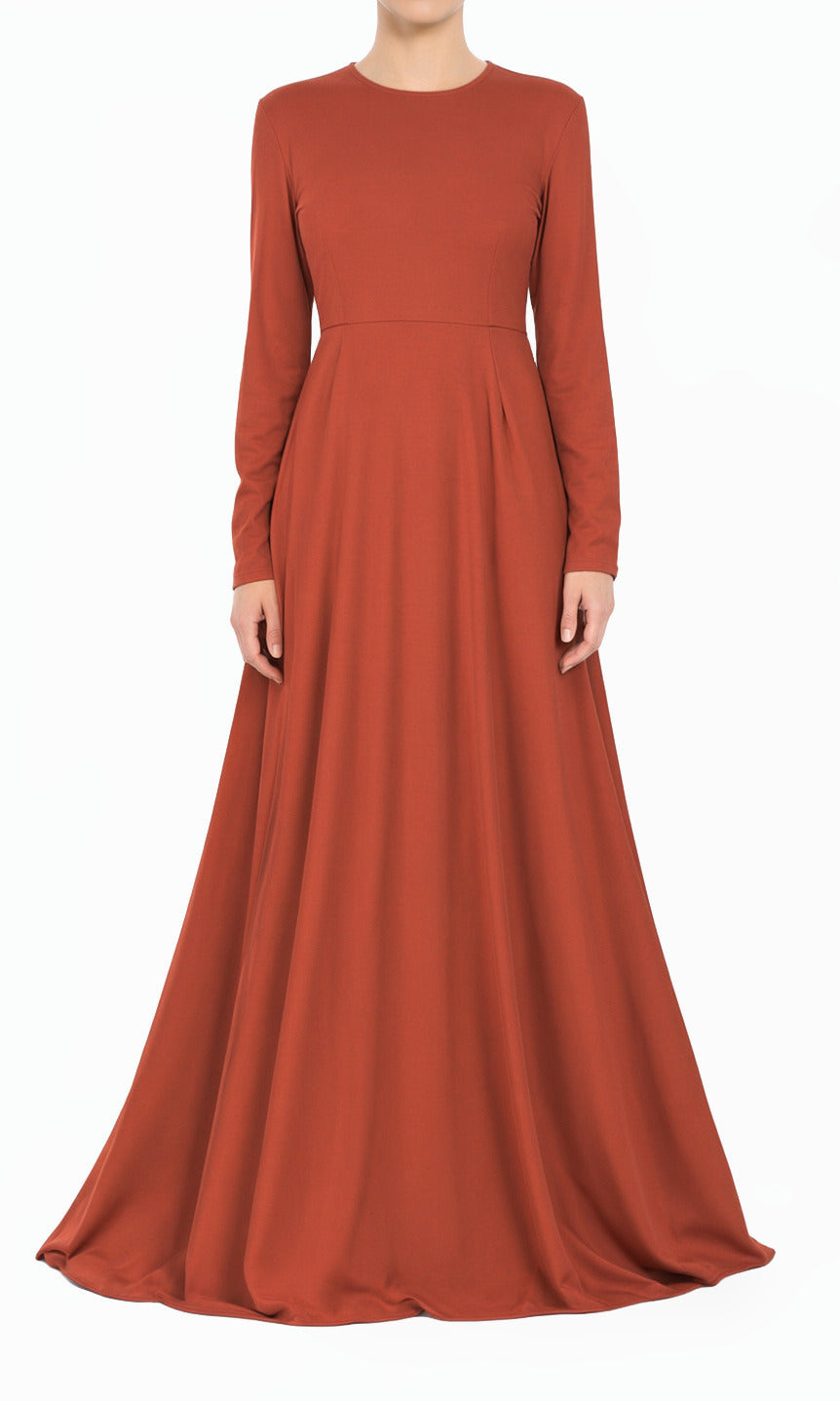 Rust Orange A-Line Modest Maxi Dress