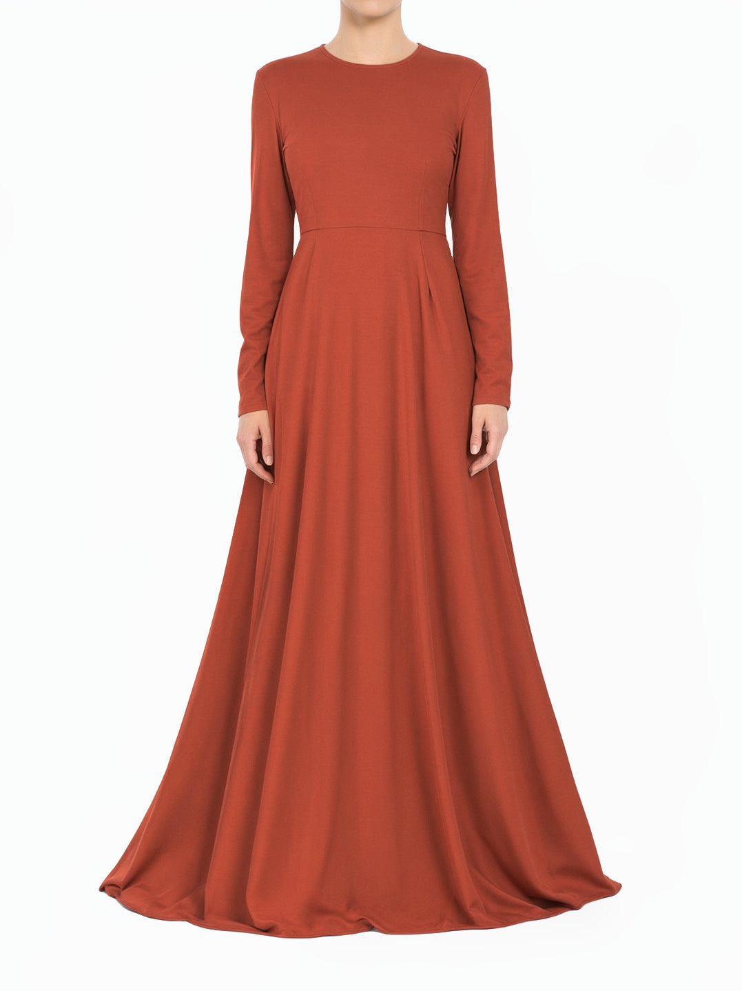 Rust Orange A-Line Modest Maxi Dress