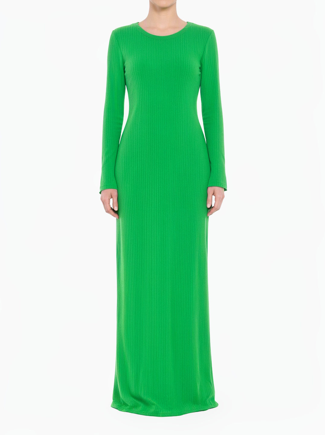 green Sadia Ribbed Round Neck Modest Maxi Dress