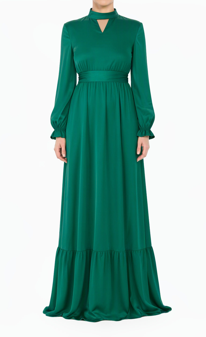 Green Satin dreamy romance modest maxi dress