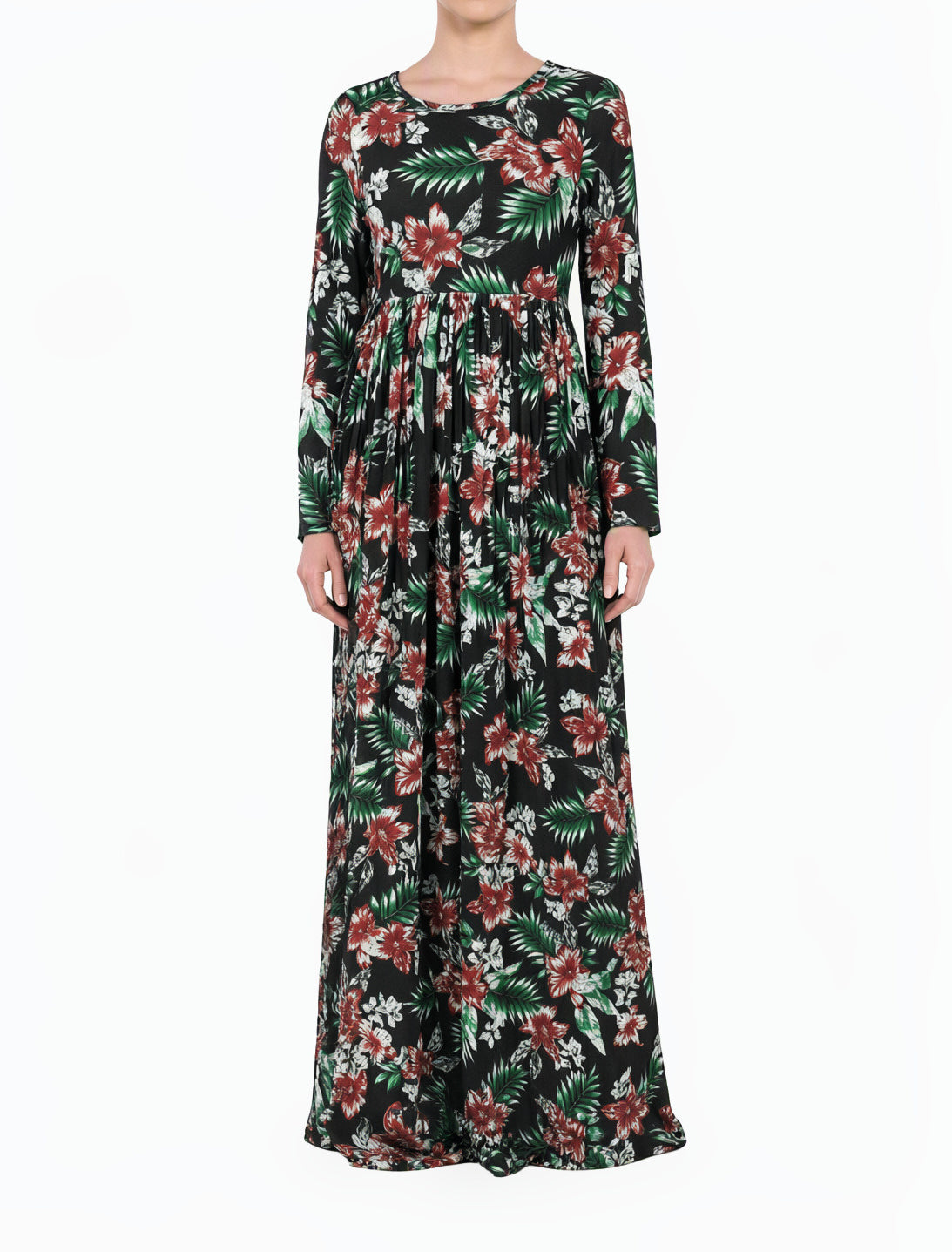 Seasonal Palms Pleated Modest Maxi Dress
