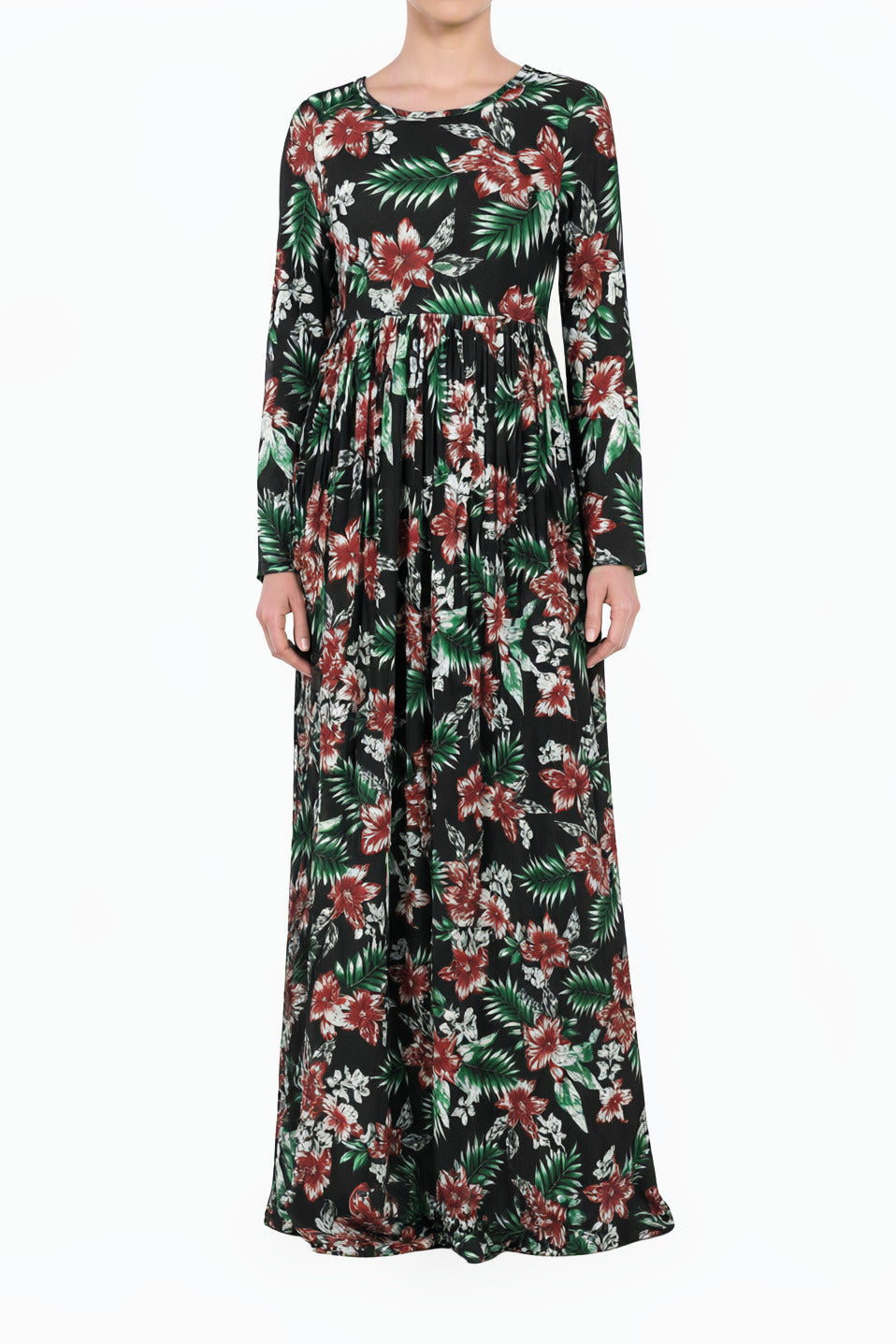 Seasonal Palms Pleated Modest Maxi Dress