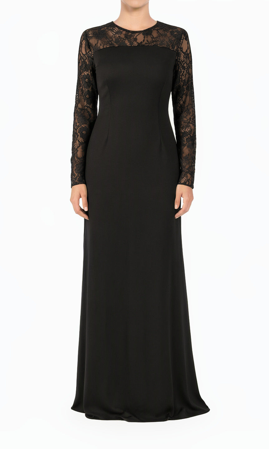 Black Shoulder Detail Lace Modest Maxi Dress