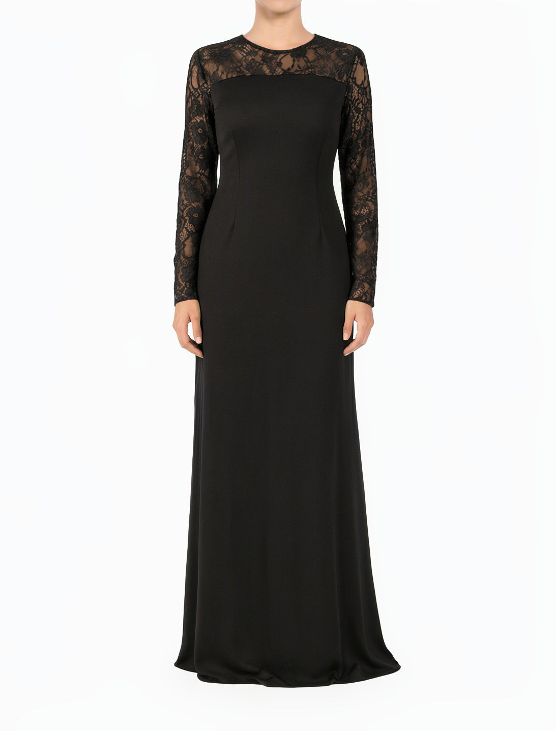 Black Shoulder Detail Lace Modest Maxi Dress