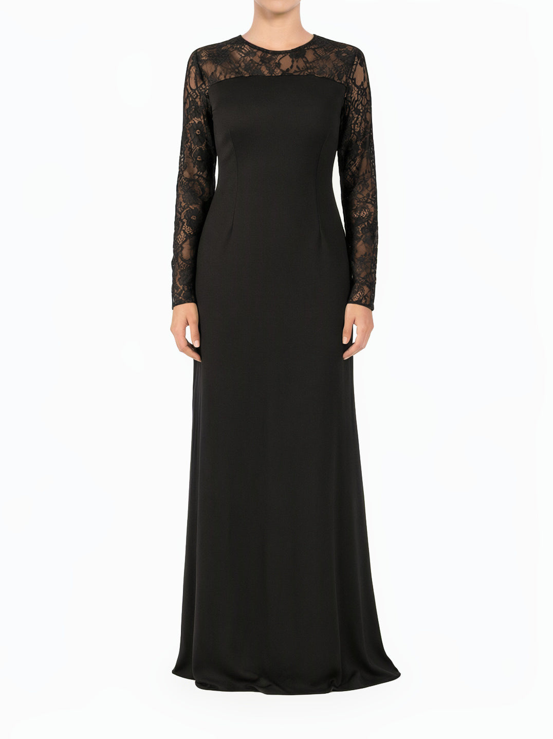 Black Shoulder Detail Lace Modest Maxi Dress