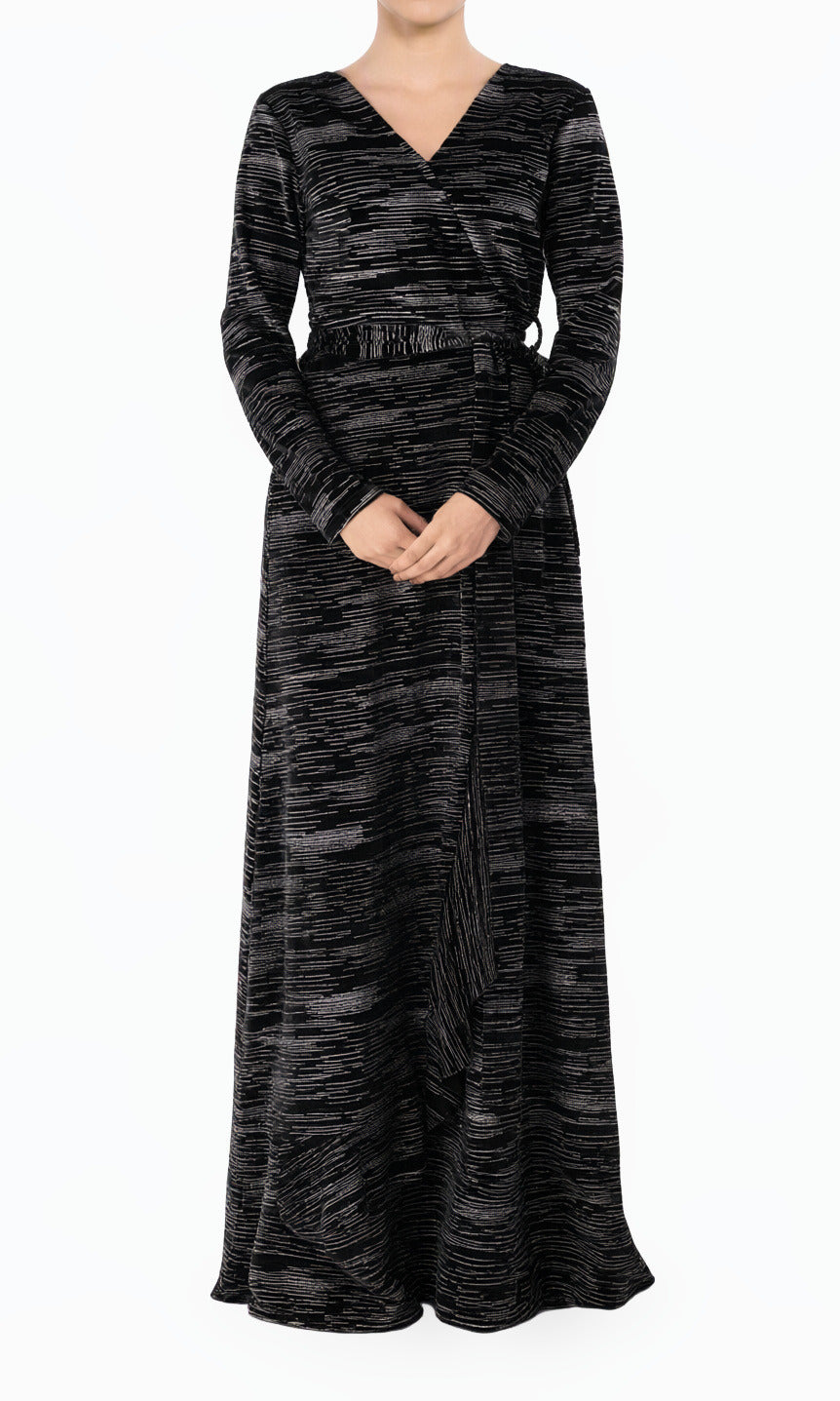 Sidra wrapped velvet long sleeve modest maxi dress
