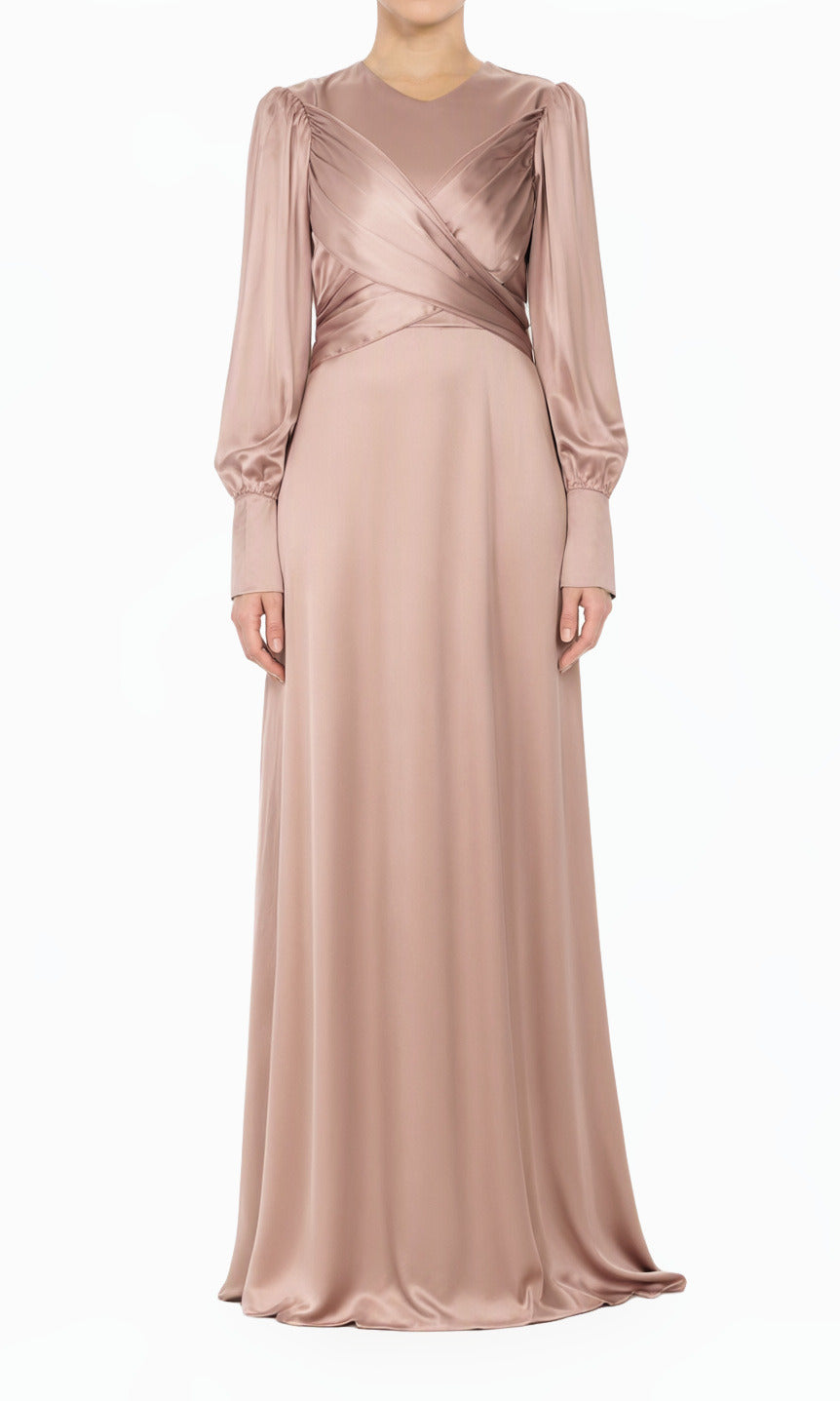 Pastel Mauve Sleek and Classy Satin Modest Maxi Dress