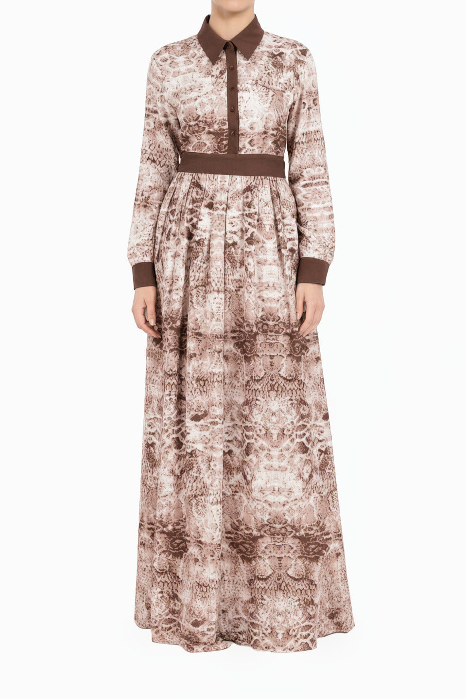 Snake Skin Long Sleeve Modest Maxi Dress