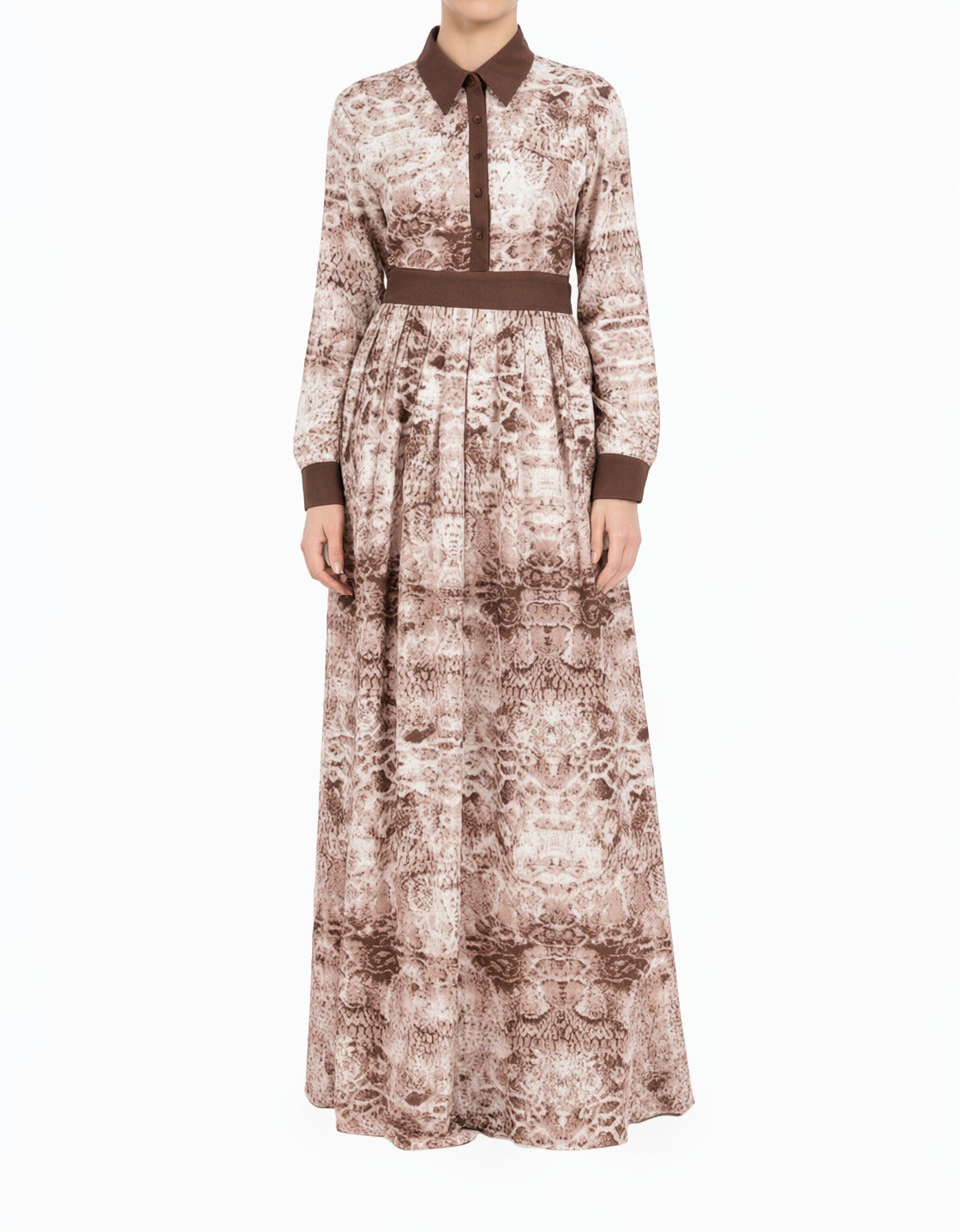 Snake Skin Long Sleeve Modest Maxi Dress