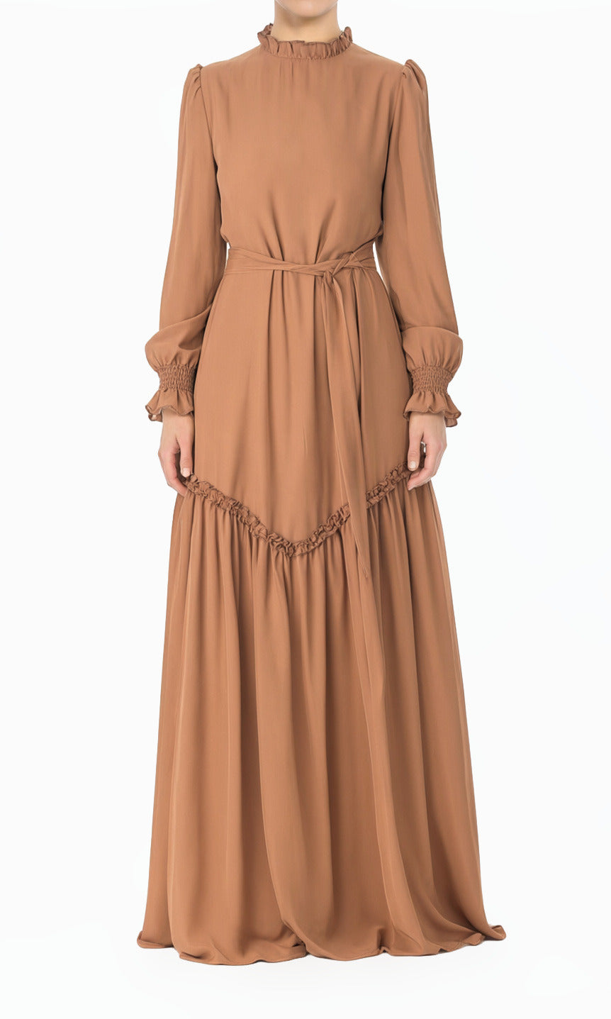 Soft Mocha Barcelona Long Sleeve Modest Maxi Dress