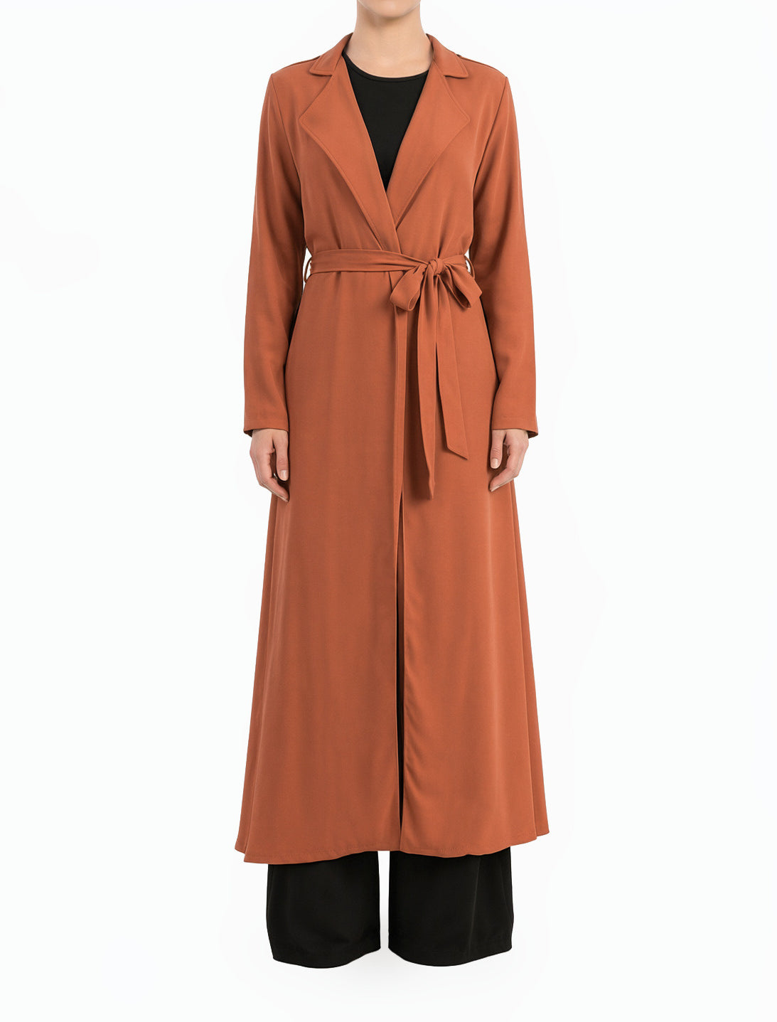 Solid Classic Chiffon Modest Maxi Trench Coat