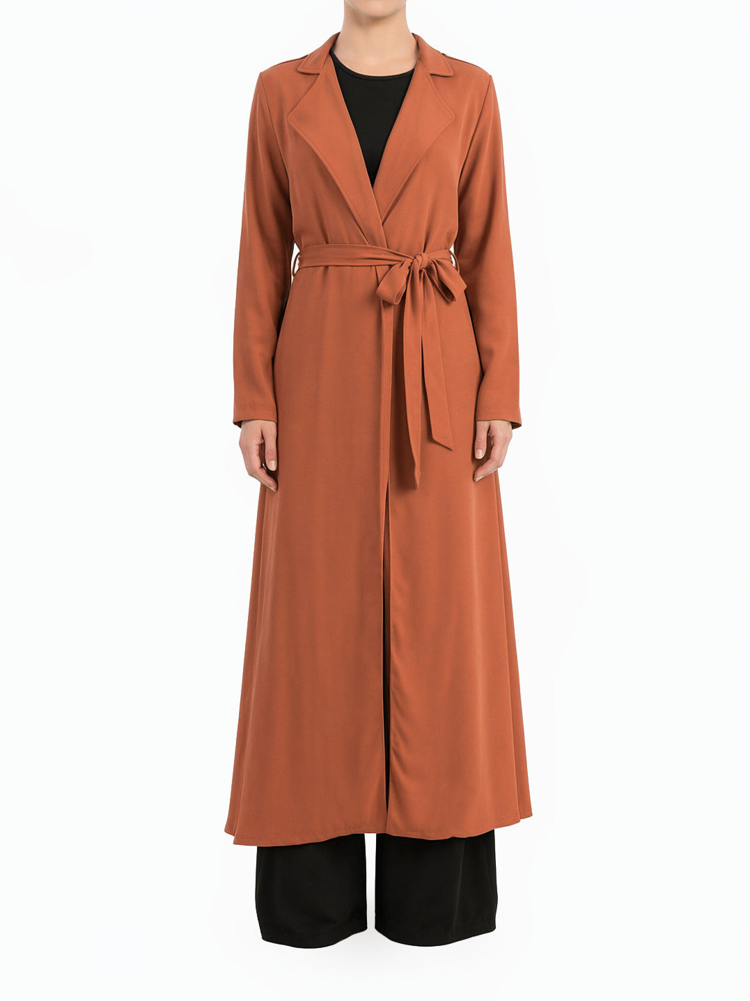 Solid Classic Chiffon Modest Maxi Trench Coat