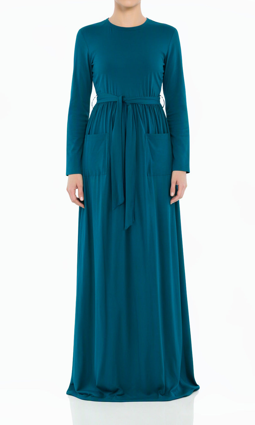 Teal Anisa cotton long sleeve modest dress