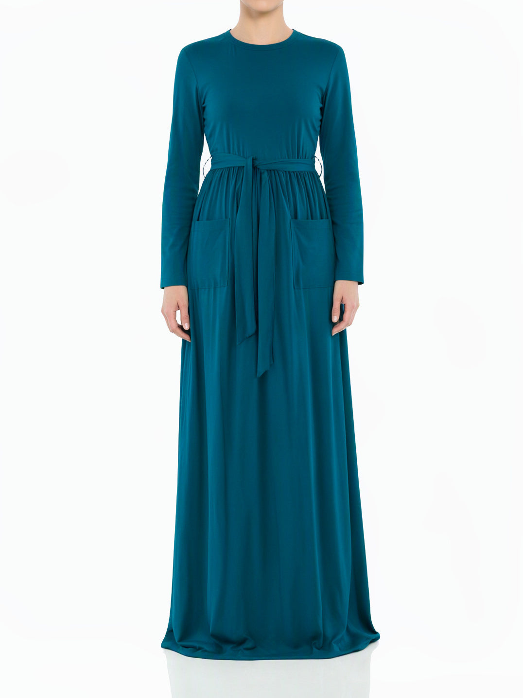 Teal Anisa cotton long sleeve modest dress