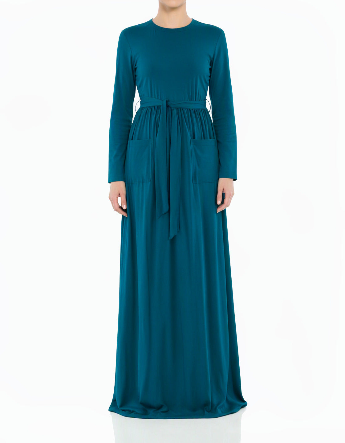 Teal Anisa cotton long sleeve modest dress