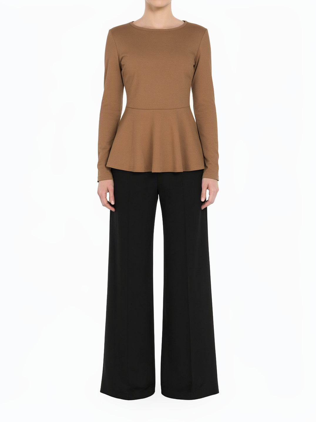 Tan Modest Long Sleeve Peplum Top