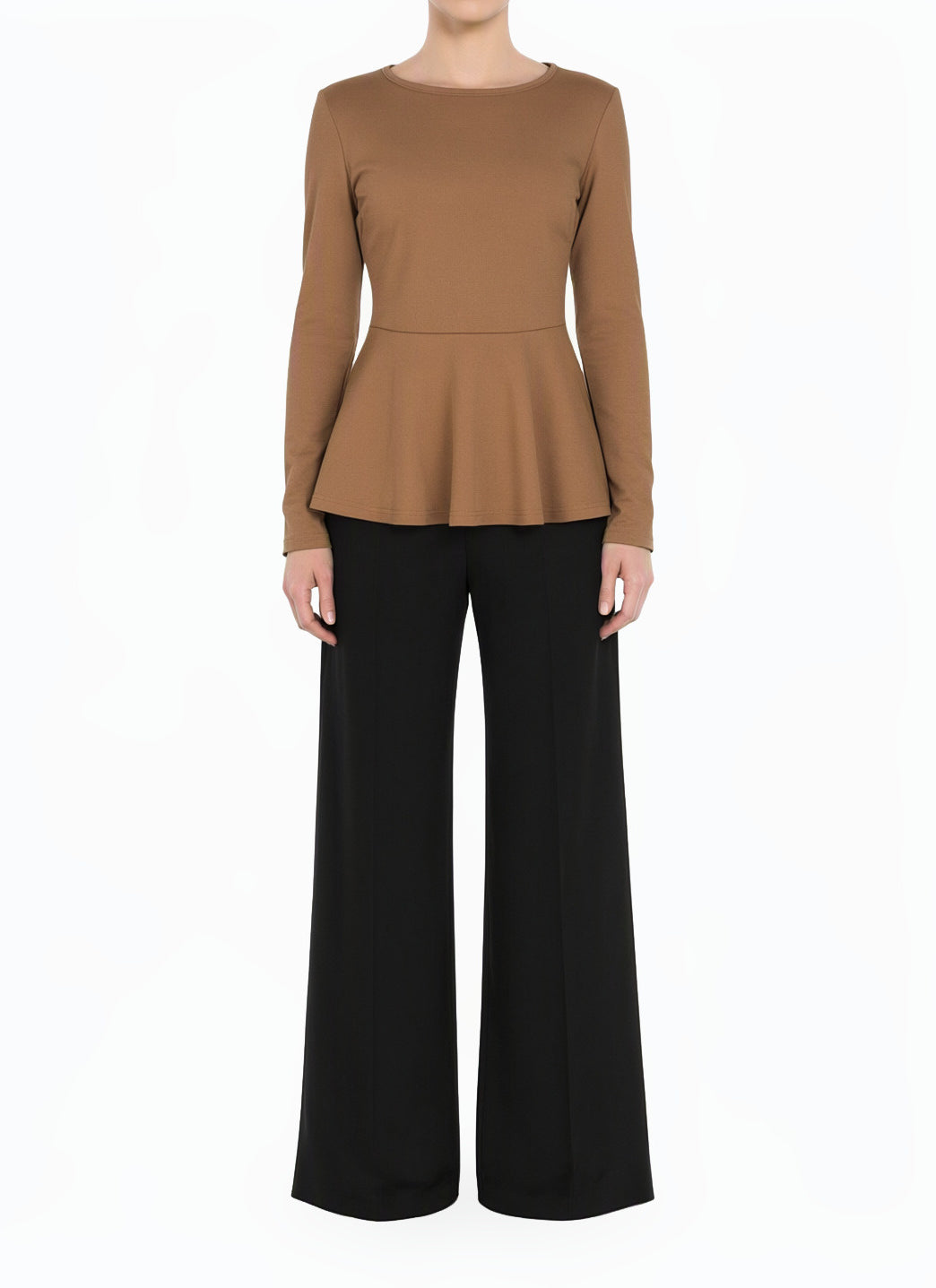 Tan Modest Long Sleeve Peplum Top