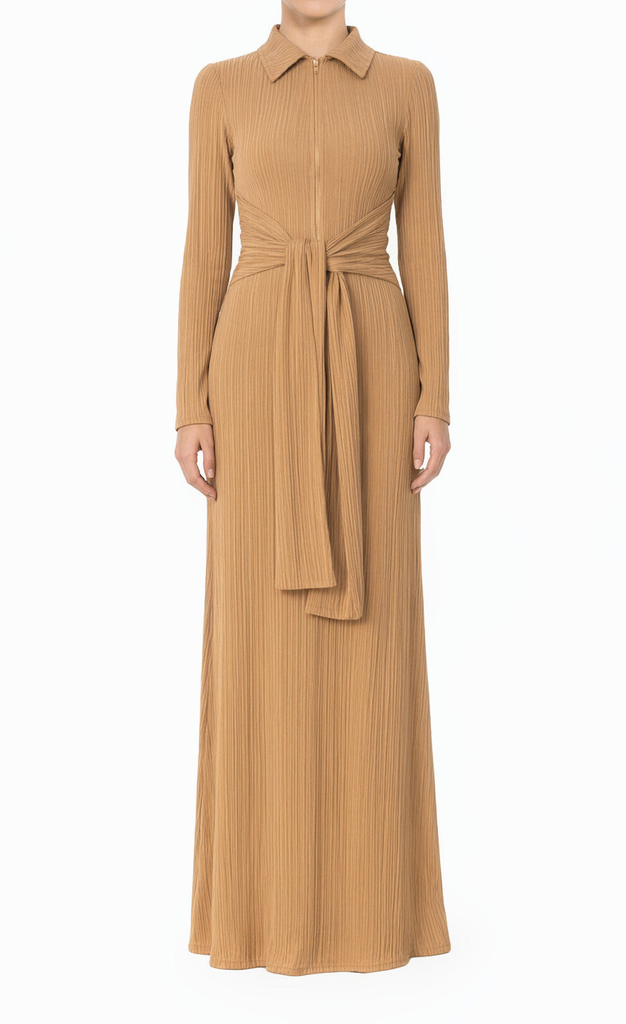 Tan So Chic Ribbed Bodycon Modest Maxi Dress