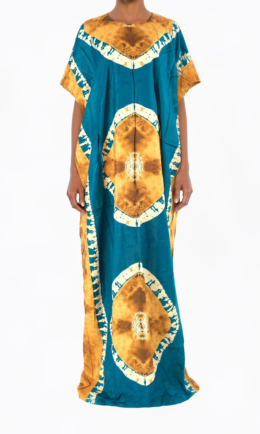 Teal /Tan African Queen Bati Dress