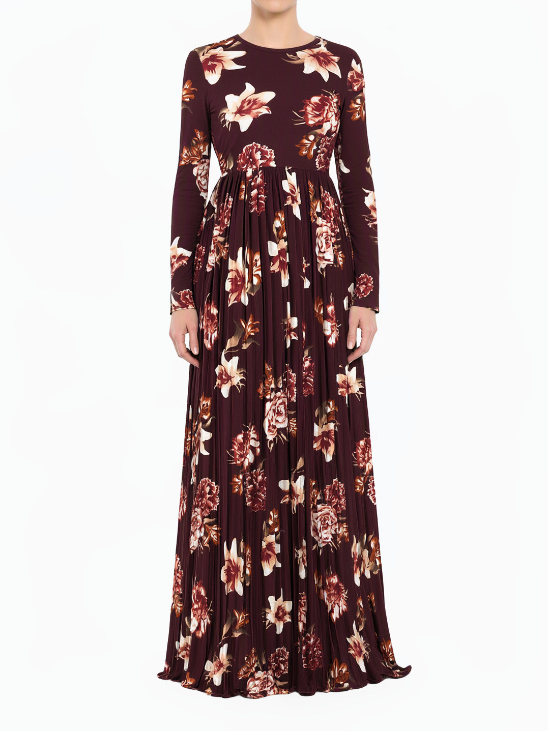 Maroon The Obliged Pleated Modest Maxi Dress