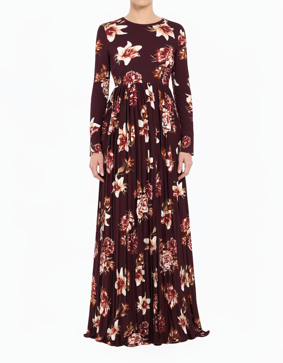 Maroon The Obliged Pleated Modest Maxi Dress
