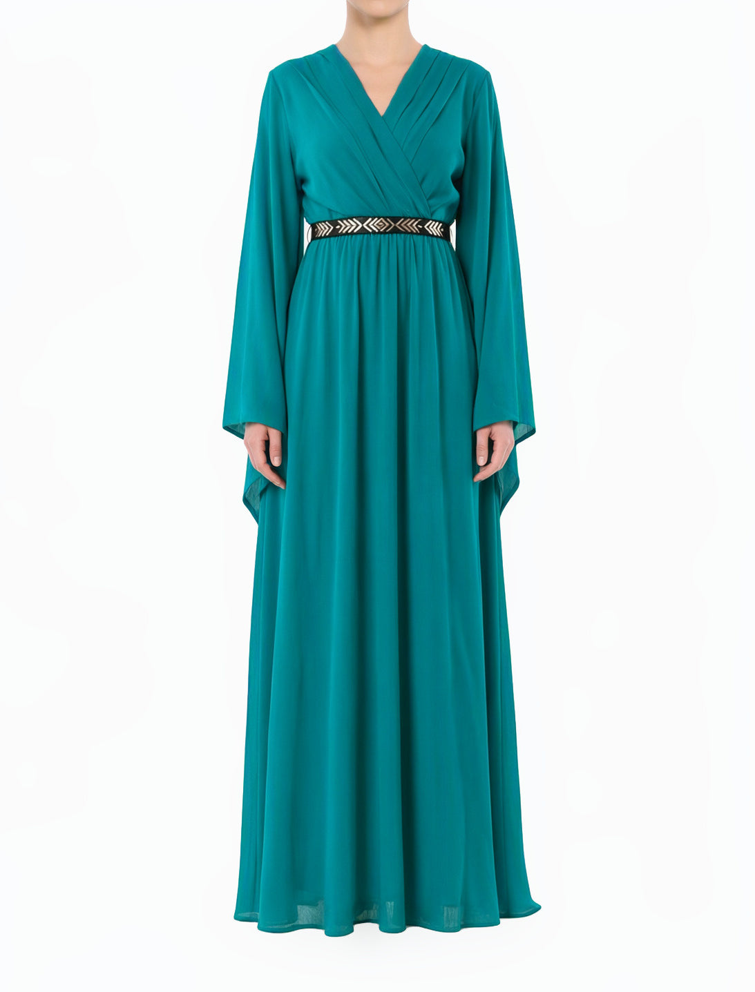 Turquoise Bell Sleeve Ballerina Modest Maxi Dress