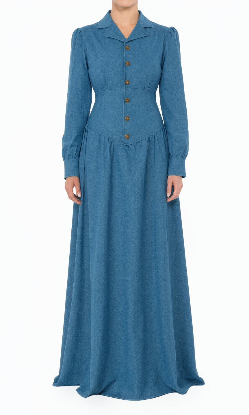 Soft-Wash Vintage Moments Denim Modest Maxi Dress
