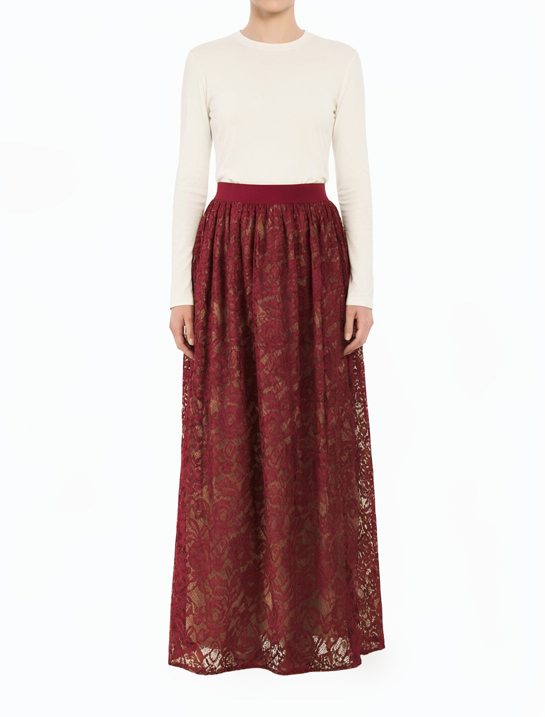 Voluminous Floral Lace Modest Maxi Skirt