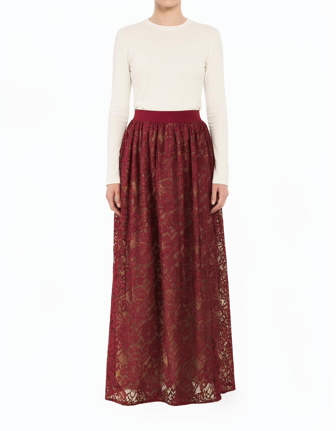 Voluminous Floral Lace Modest Maxi Skirt
