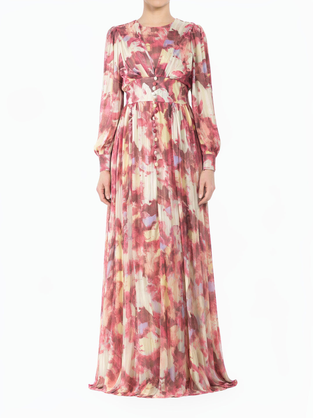 Pink watercolor dreamy floral modest maxi dress