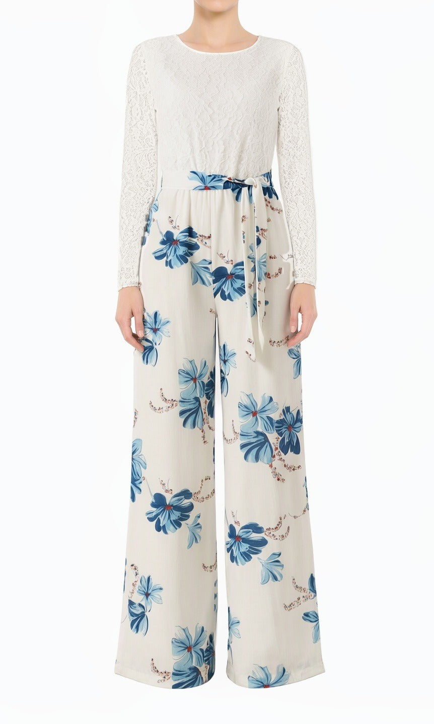 White and Blue Floral Jumpsuits