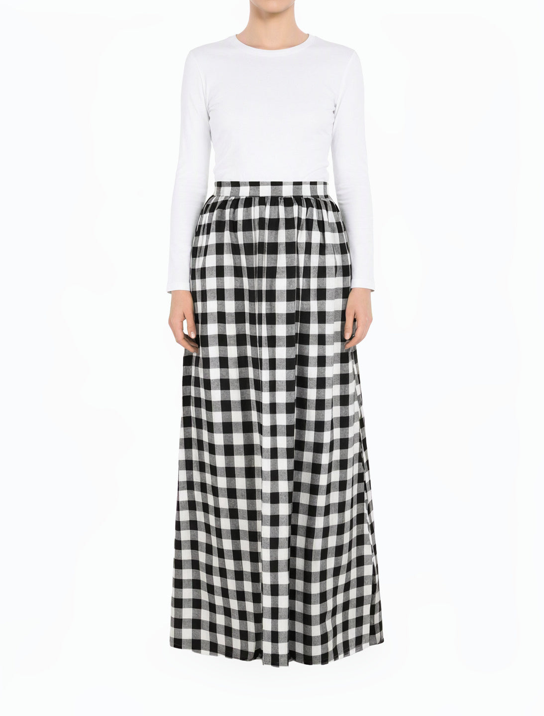 White Plaid Modest Maxi Skirt