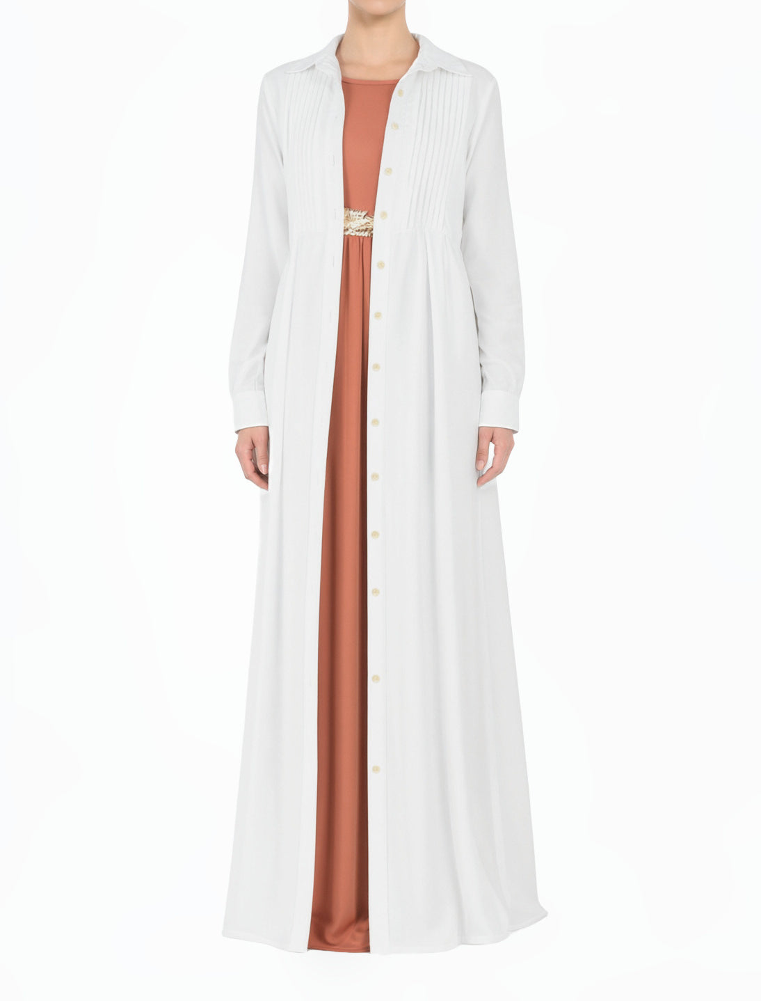 White Tamara Button-Down Cardigan Modest Dress