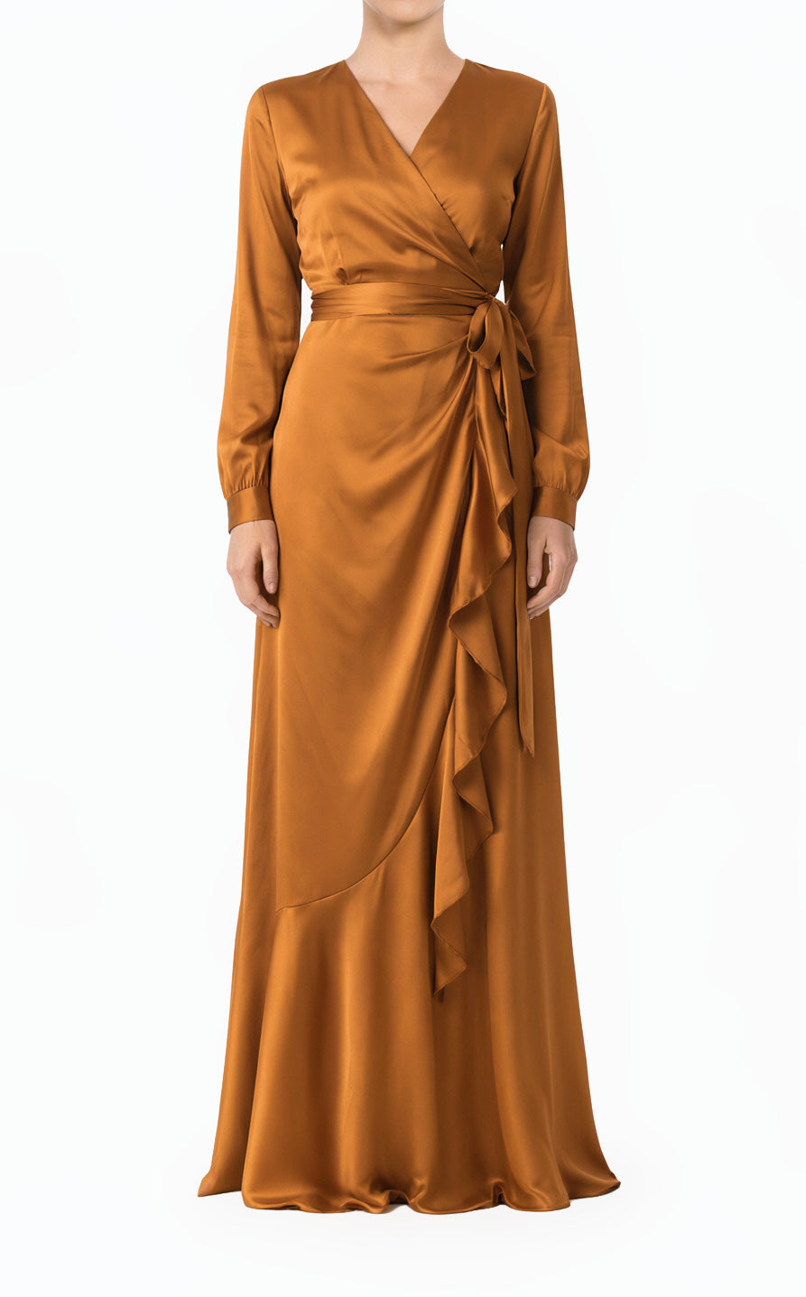 Caramel Wrapped Up in Satin Modest Dress