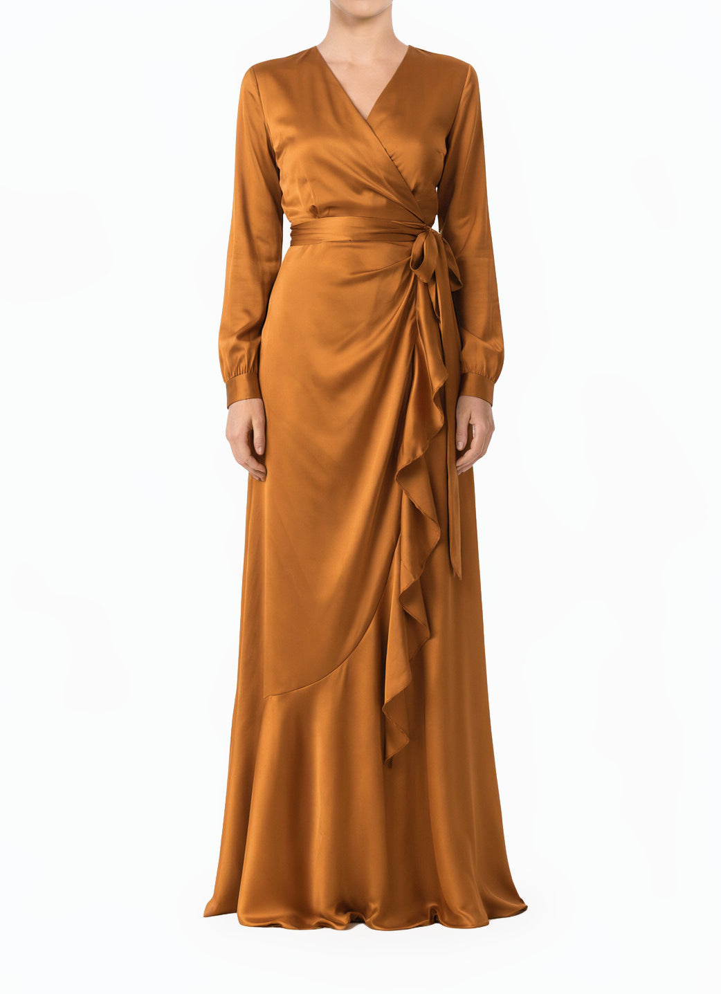 Caramel Wrapped Up in Satin Modest Dress