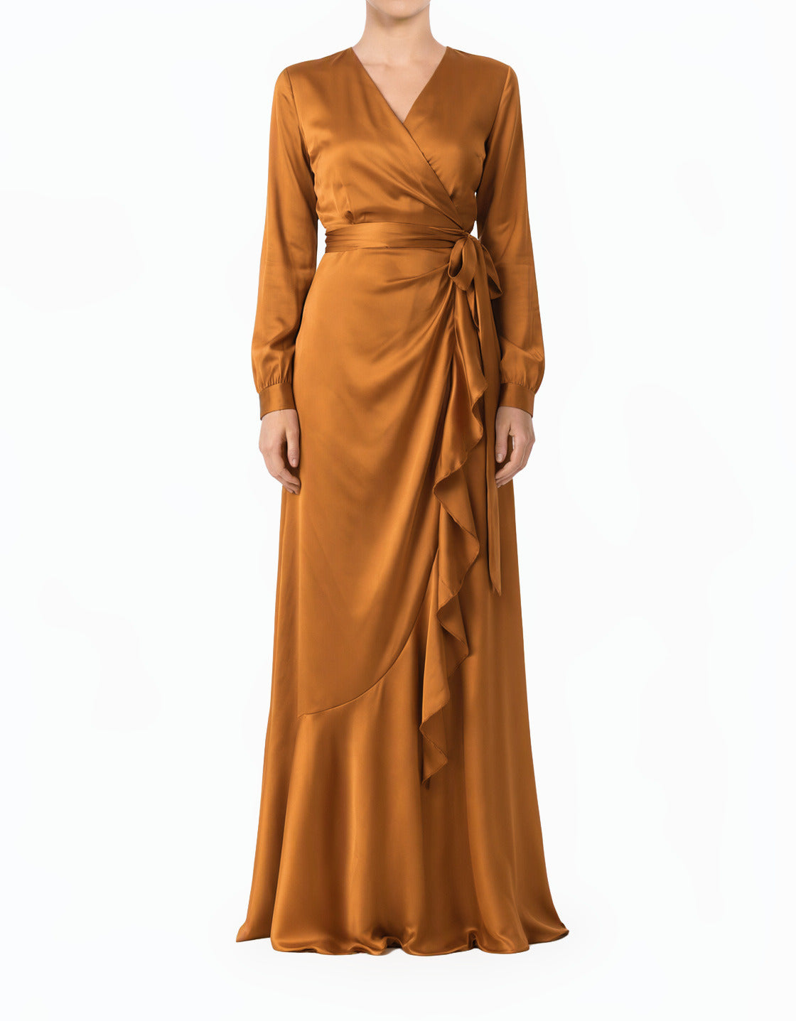 Caramel Wrapped Up in Satin Modest Dress