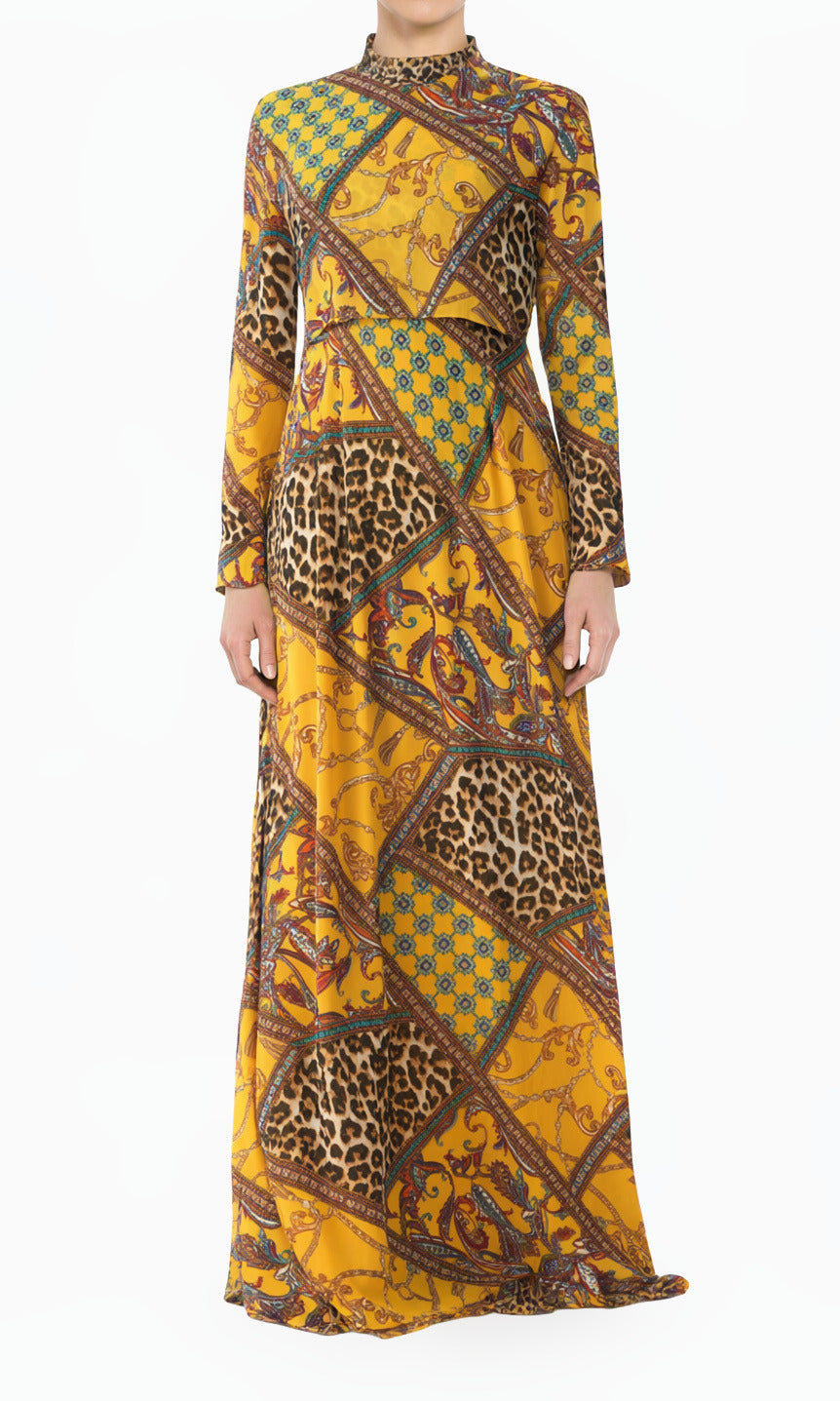 Yellow Mix Media Modest Maxi Dress