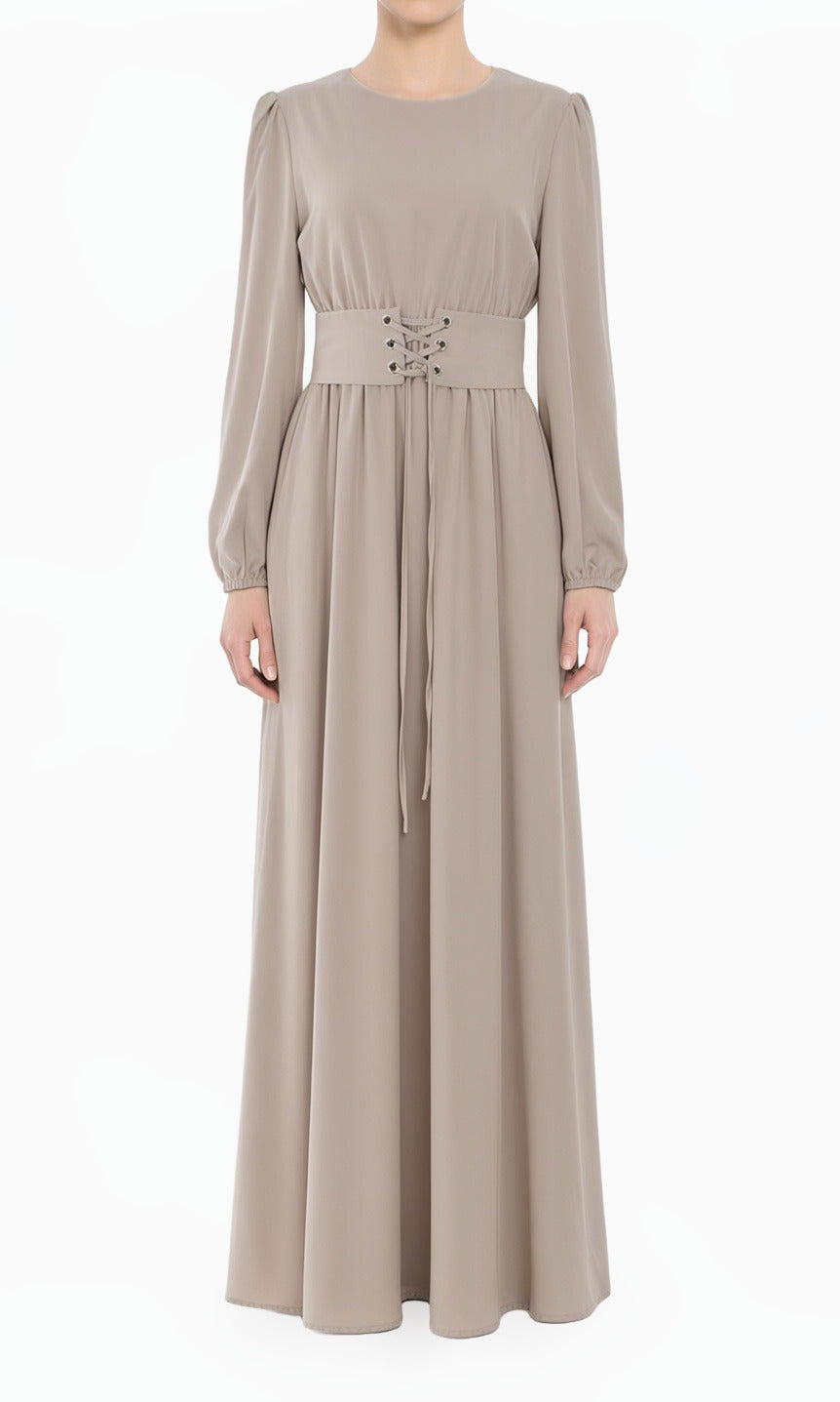 pearl Nude Yusra Elegant Edgy Modest Maxi Dress