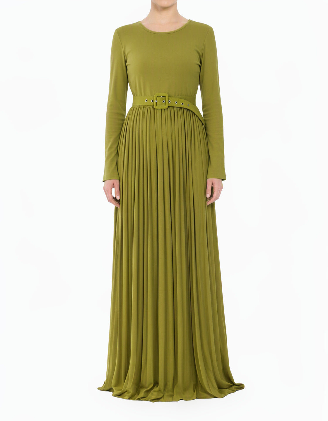 Zaytoon Olive Pleated Ponti Di Roma Modest Maxi Dress
