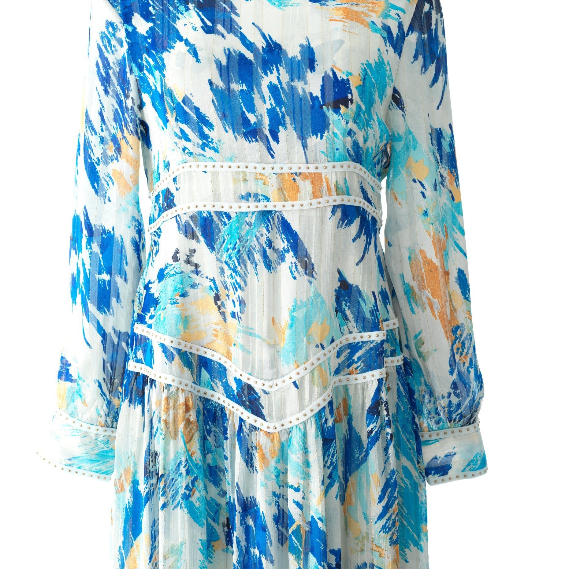 Hiba Abstract print silk chiffon shimmer maxi dress Kabayare